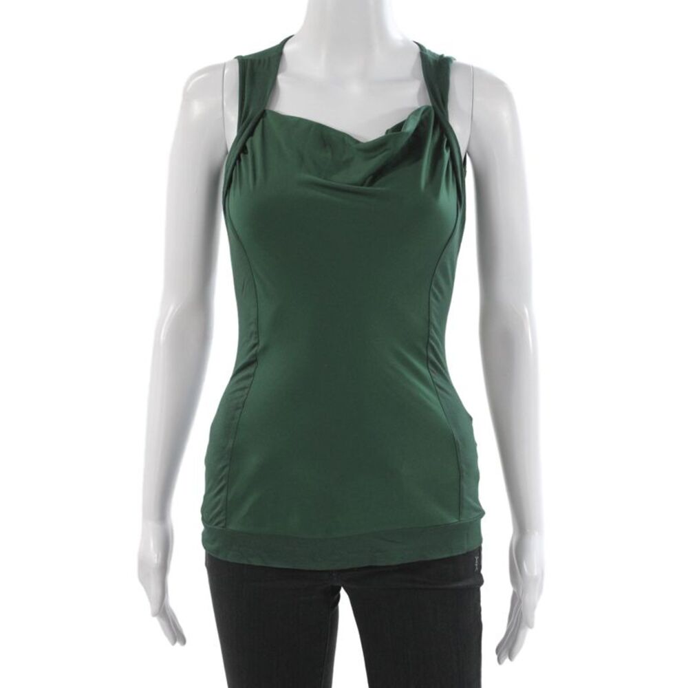 Designer Women Camisole Cowl Neck Green Sleeveless Summer Size XS
